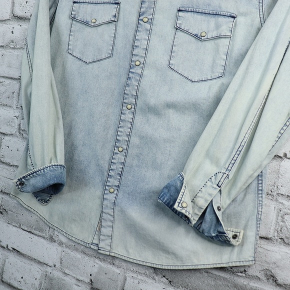 Silver Jeans Men's XL Light Wash Denim Button Down Shirt - Light Blue - Picture 4 of 10
